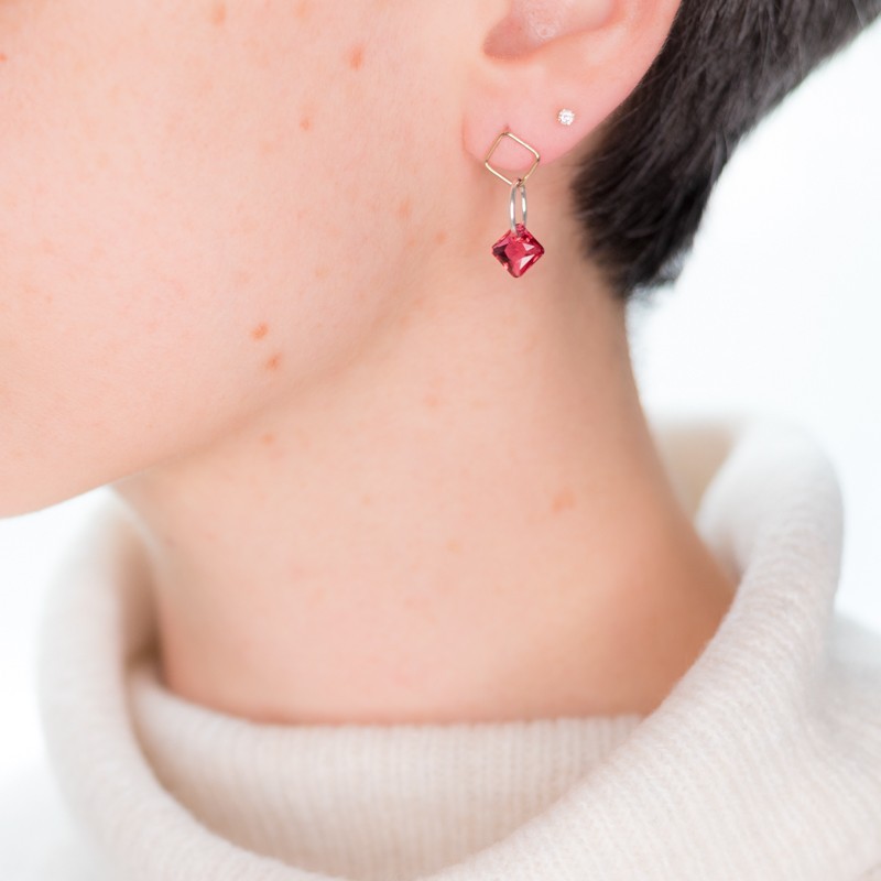 Boucles d'oreilles géométriques, or, argent et cristal - Scarlet