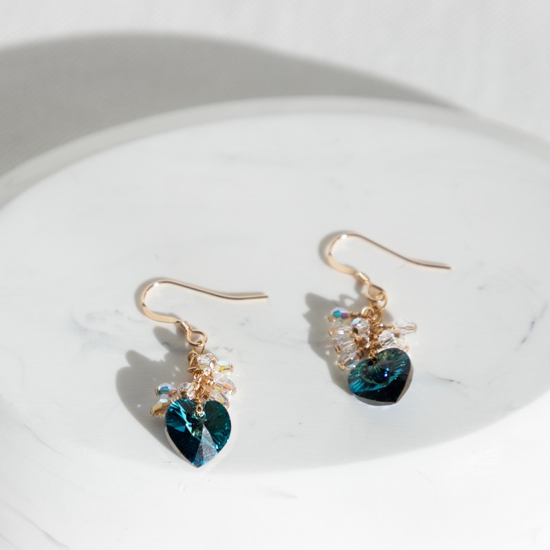 Boucles d'oreilles cœur de cristal - Bermuda Blue