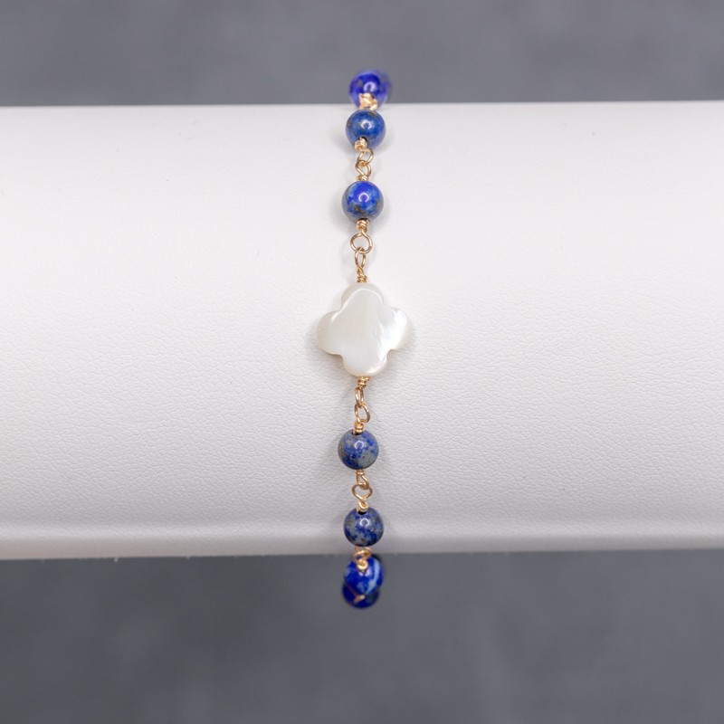 Bracelet pierres et trèfle en nacre - Lapis Lazuli