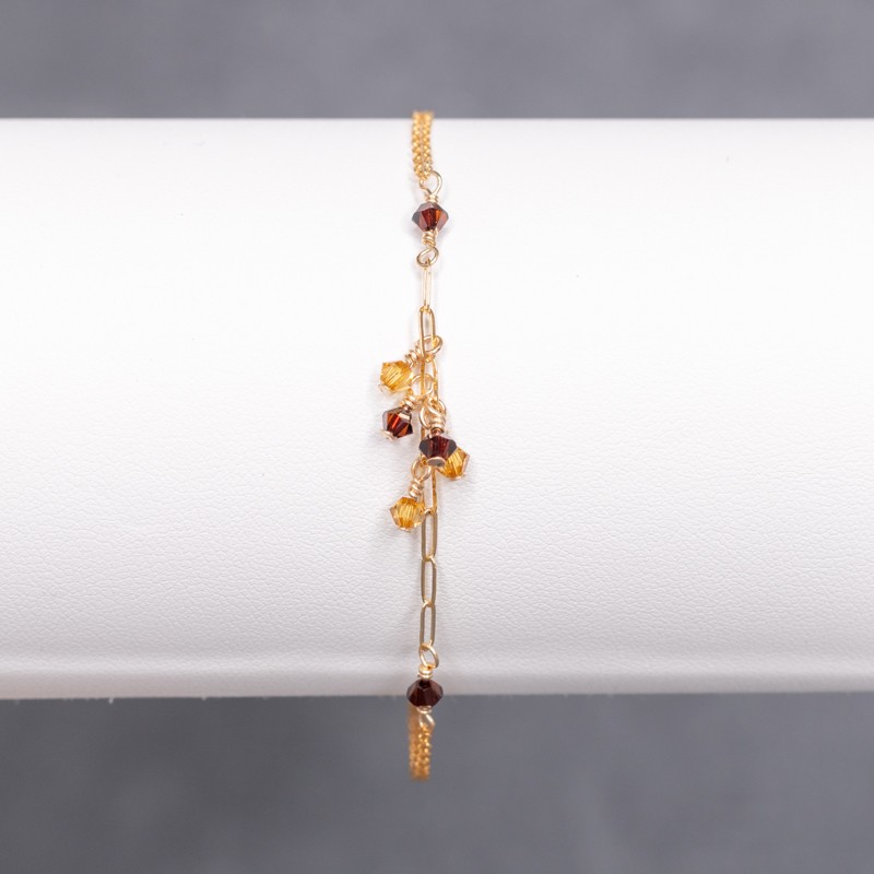 Bracelet pluie de petits cristaux - Smoked amber