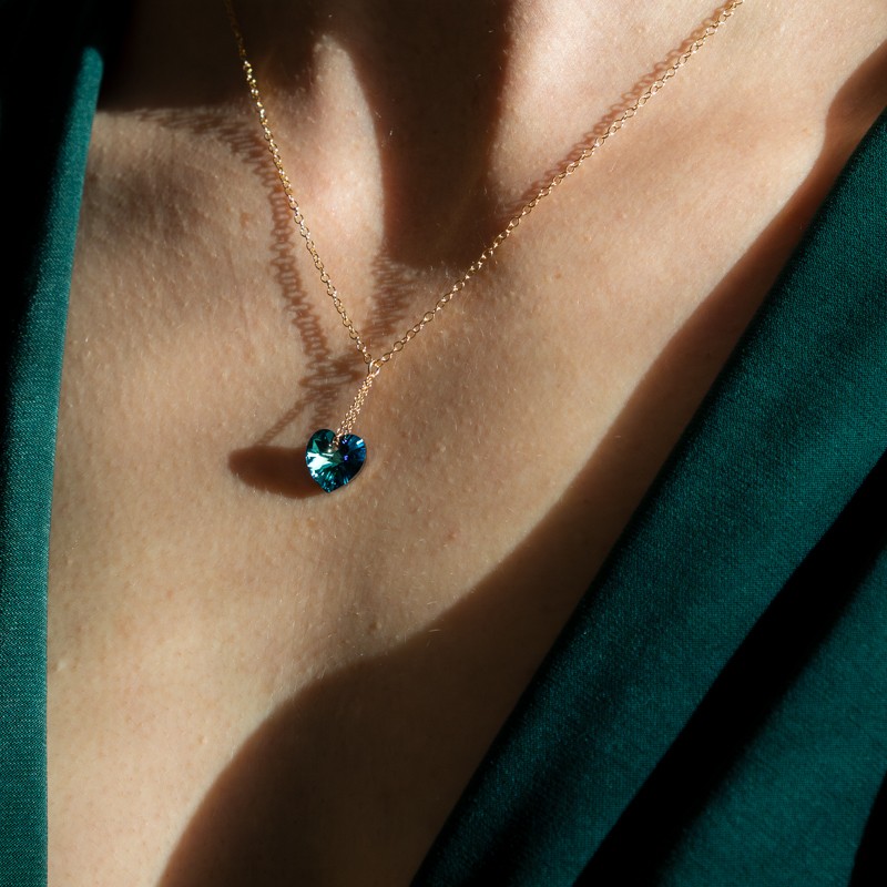 Collier cœur de cristal - Bermuda Blue