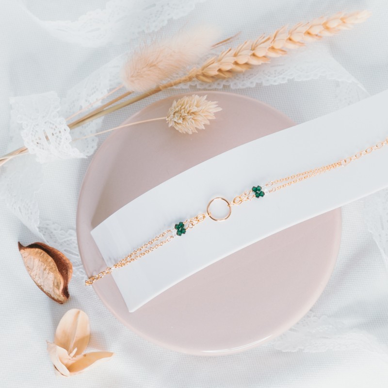 Bracelet gold filled et perles de cristal - Emerald