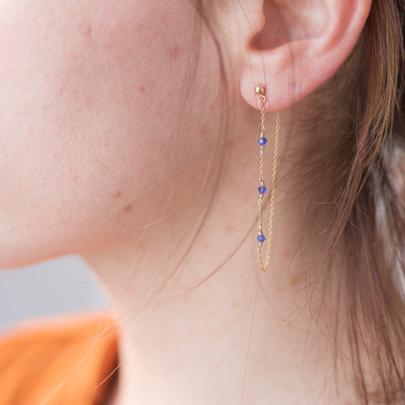 Boucles d'oreilles chaînes fines et petits cristaux - Sapphire