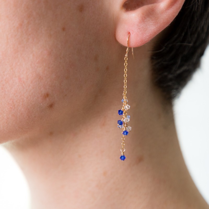 Boucles d'oreilles pluie de petits cristaux - Sapphire