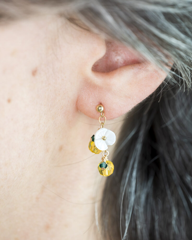 Boucles d'oreilles citron en or laminé 14 carats et cristal