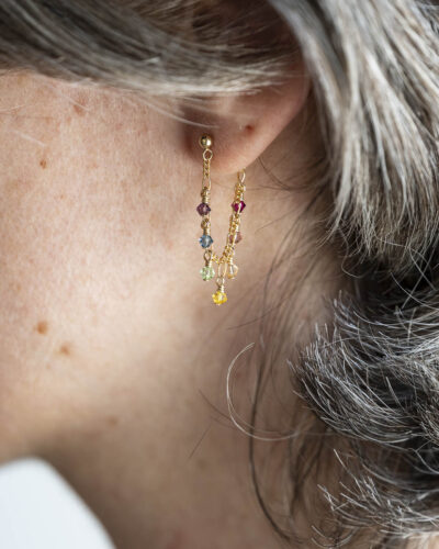 Boucles d'oreilles devant derrière cristaux multicolores or laminé 585/1000ème