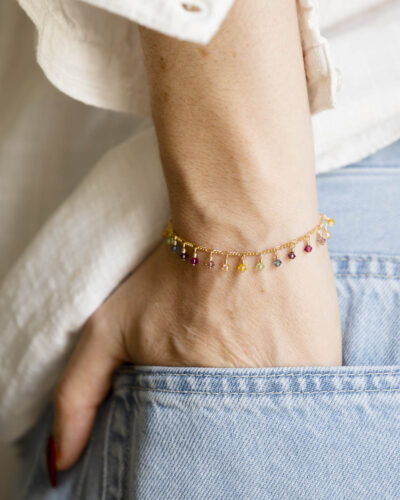 Bracelet cristaux multicolores or laminé 14 carats