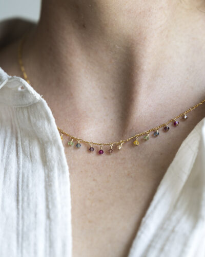 Collier cristaux multicolores or laminé 14 carats