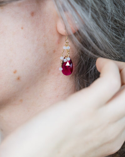 Boucles d'oreilles larmes de cristal et or laminé