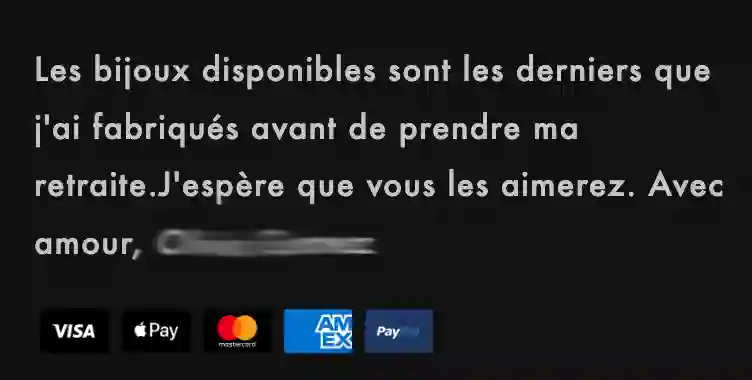 Texte trompeur de départ en retraite d'une boutique artisanale frauduleuse