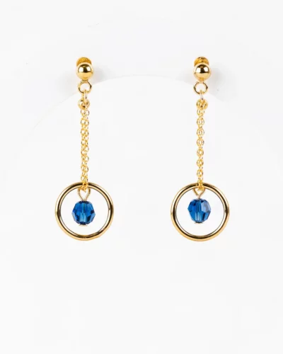 Boucles d'oreilles cristaux bleus anneaux dorés