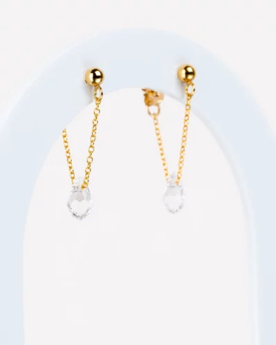 Boucles d'oreilles or laminé devant derrière gouttes cristal transparent