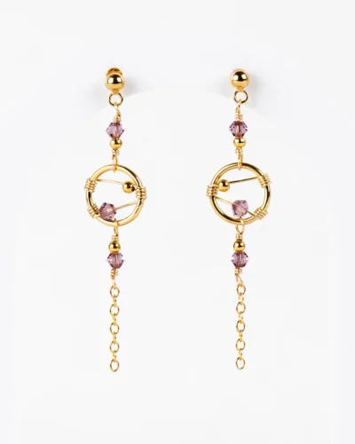 Boucles d'oreilles pendantes cristal violet et anneaux